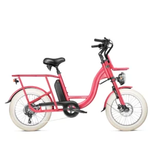 Vélo électrique modèle Flora couleur framboise, vue de profil.